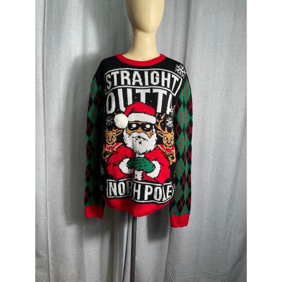 Ugly Christmas Sweater, Light Up, Straight Outta North Pole, Santa, Reindeer - Picture 1 of 8